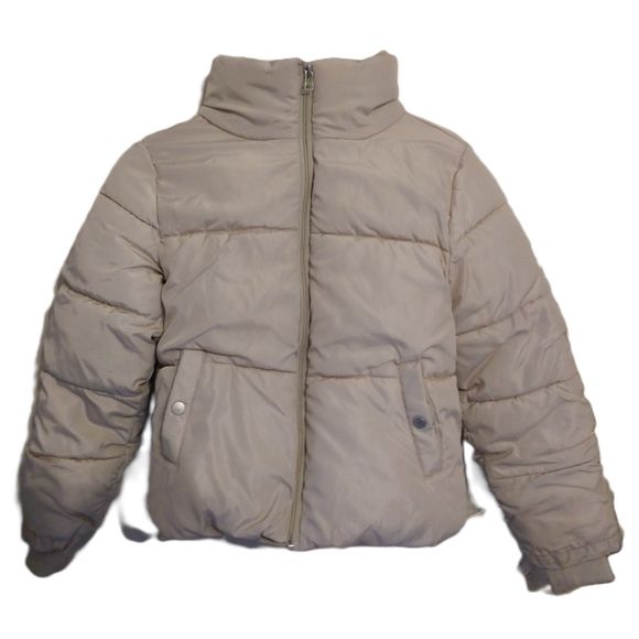 Women's small puffer jacket. Beige. Anna Cai. Full zippered. High collar. - Picture 1 of 4